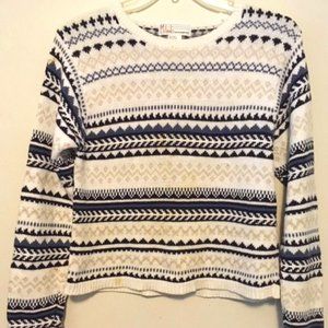 Women's Ramie Sweater Size SM Aztec Print Shirt Cotton Top Striped Lightweight